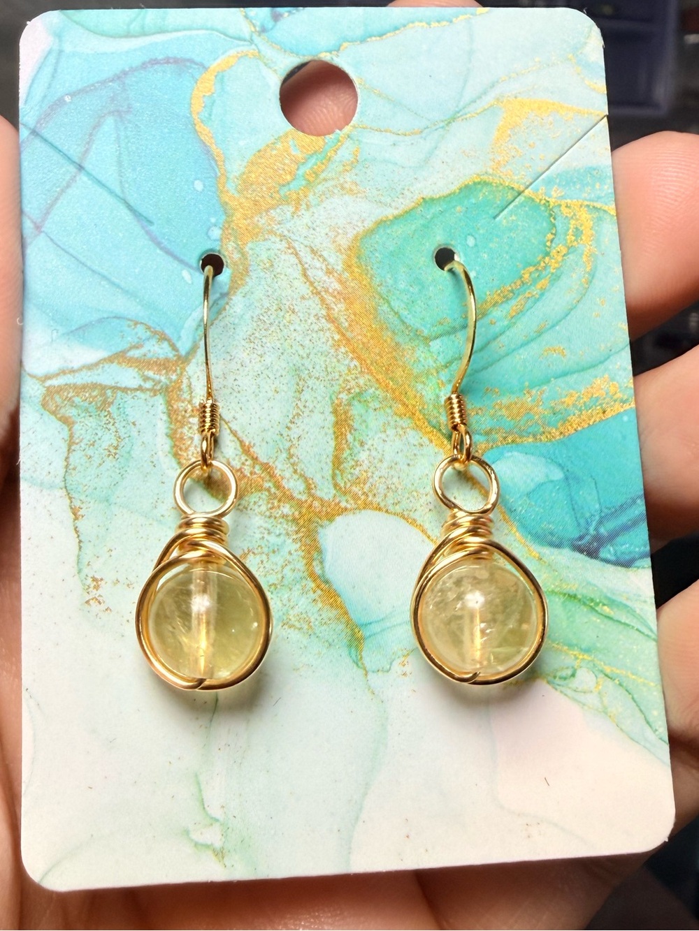 Lemon Quartz Wire Wrapped Dangle Earrings Handmade